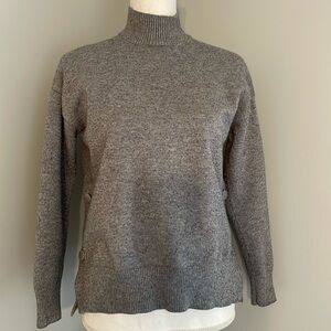 Joan Vass gray turtleneck sweater with button embellishment